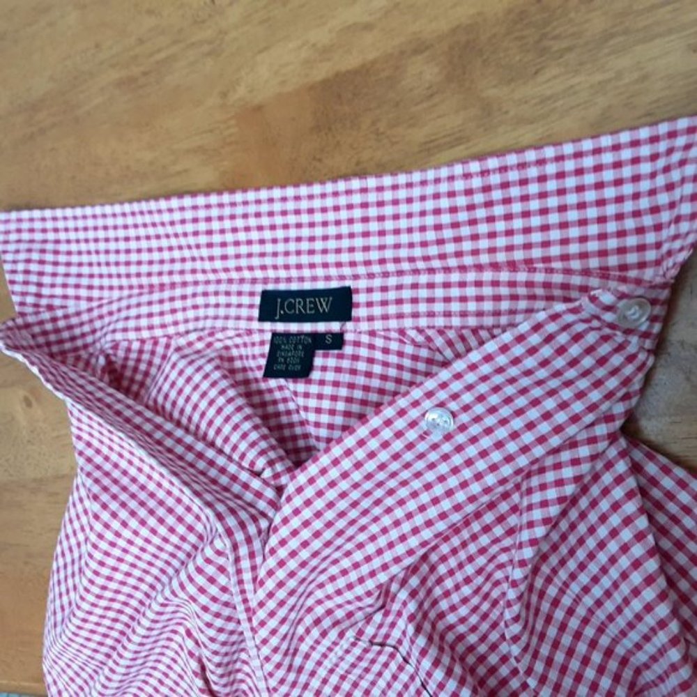J.Crew Mens Red White Gingham Button Front Long Sleeve Shirt Small - Picture 6 of 9